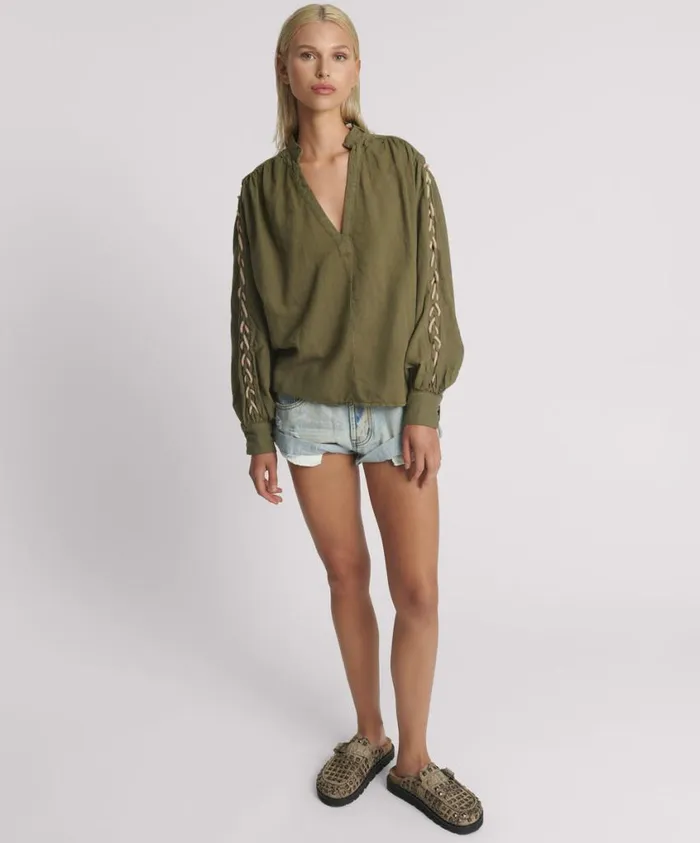 One Teaspoon Tops Women Johnny Linen Lace Up Shirt
