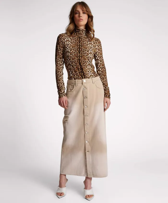 One Teaspoon Tops Women Leopard Jersey Turtle Neck Long Sleeve Top