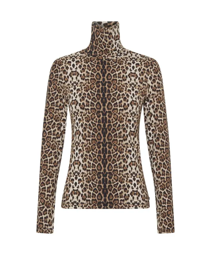 One Teaspoon Tops Women Leopard Jersey Turtle Neck Long Sleeve Top