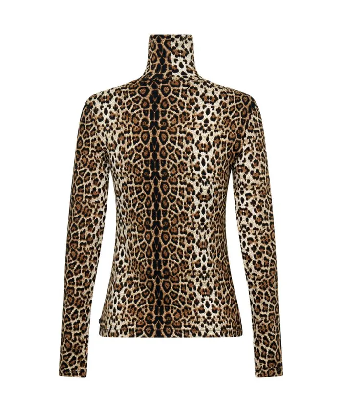 One Teaspoon Tops Women Leopard Jersey Turtle Neck Long Sleeve Top