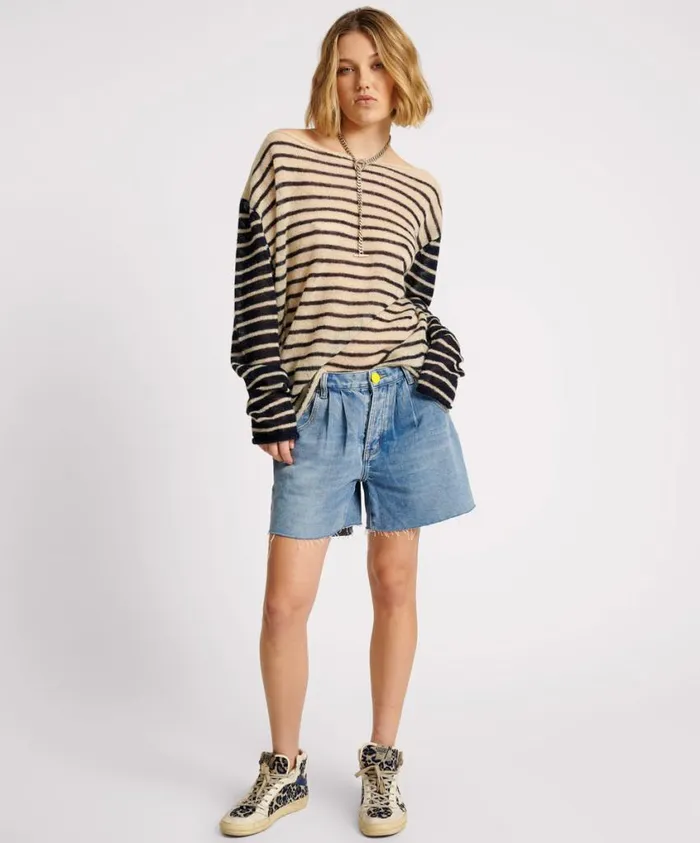One Teaspoon Tops Women Wide Neck Striped Mohair Sweater