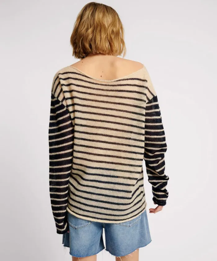 One Teaspoon Tops Women Wide Neck Striped Mohair Sweater