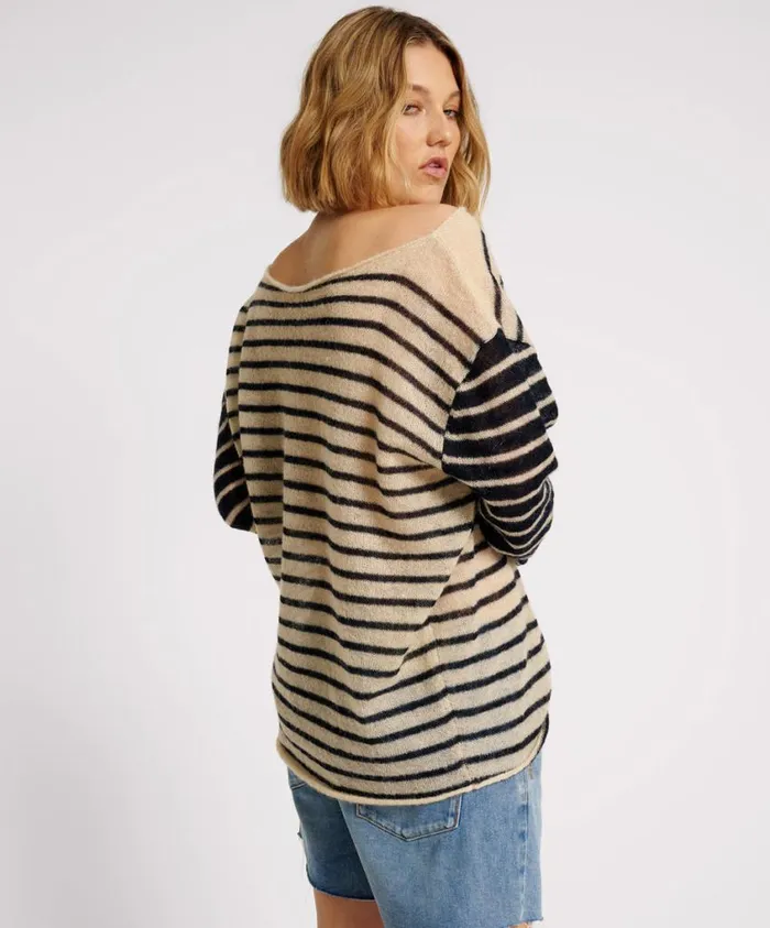 One Teaspoon Tops Women Wide Neck Striped Mohair Sweater
