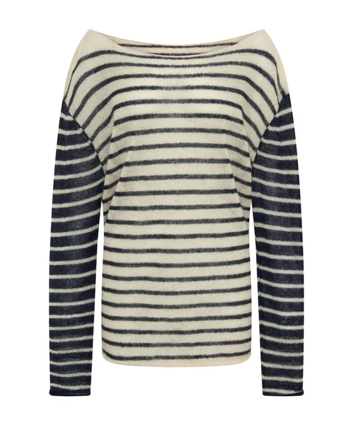One Teaspoon Tops Women Wide Neck Striped Mohair Sweater