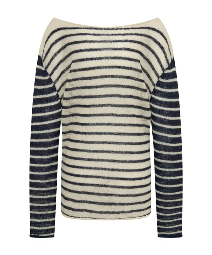 One Teaspoon Tops Women Wide Neck Striped Mohair Sweater