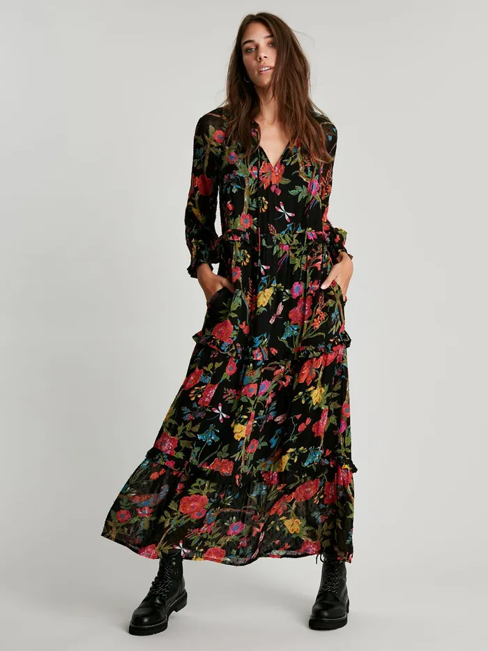 Online Joules Black Brooke Tiered Long Sleeve Frill Dress Women Dresses