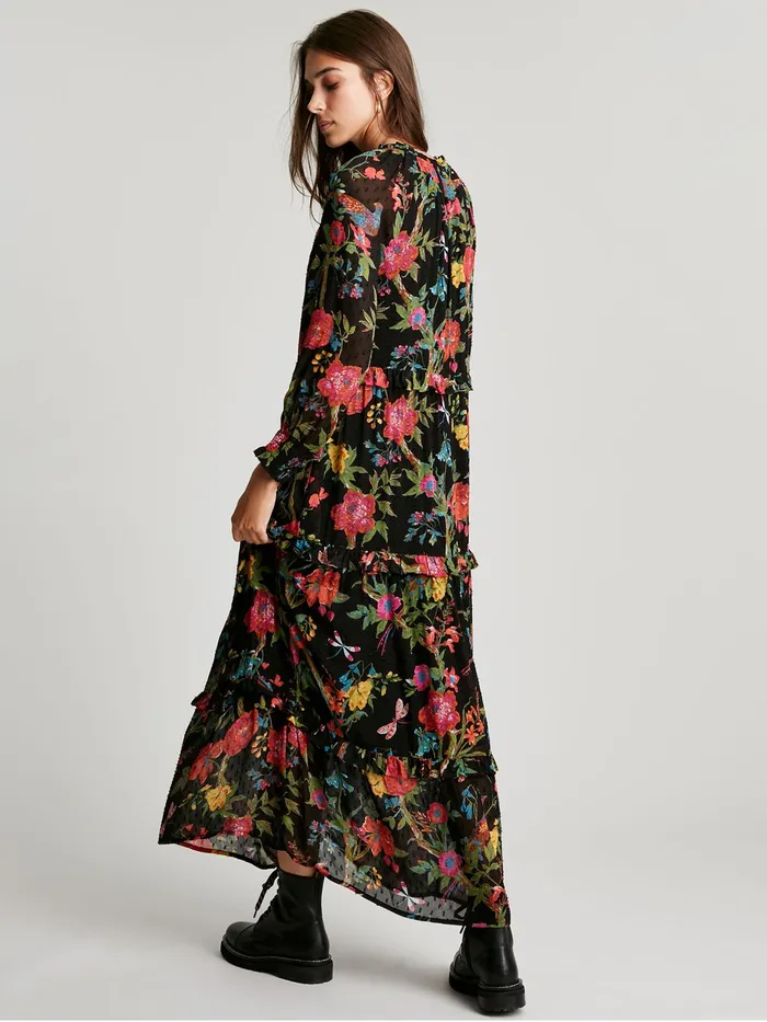 Online Joules Black Brooke Tiered Long Sleeve Frill Dress Women Dresses