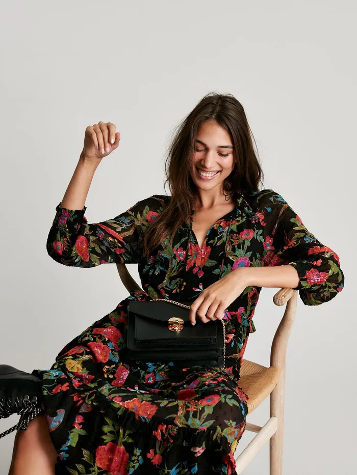 Online Joules Black Brooke Tiered Long Sleeve Frill Dress Women Dresses
