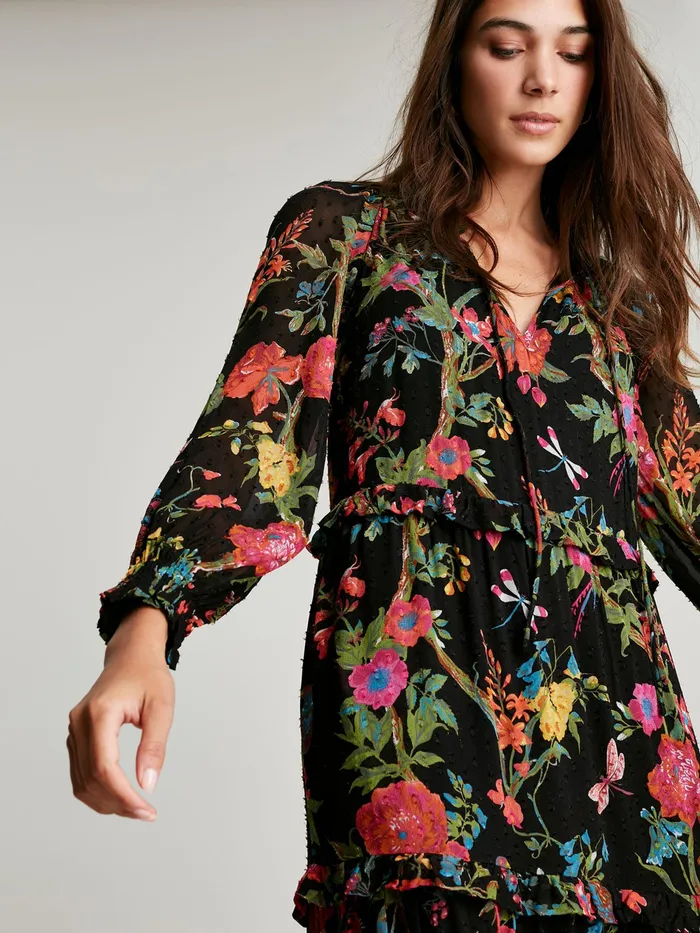 Online Joules Black Brooke Tiered Long Sleeve Frill Dress Women Dresses