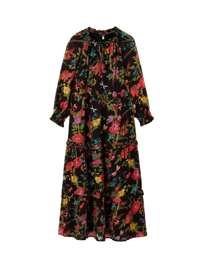 Online Joules Black Brooke Tiered Long Sleeve Frill Dress Women Dresses