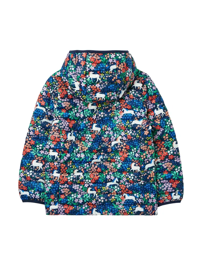 Online Joules Blue Printed Kinnaird Showerproof Recycled Packable Padded Jacket Girls Coats and Jackets