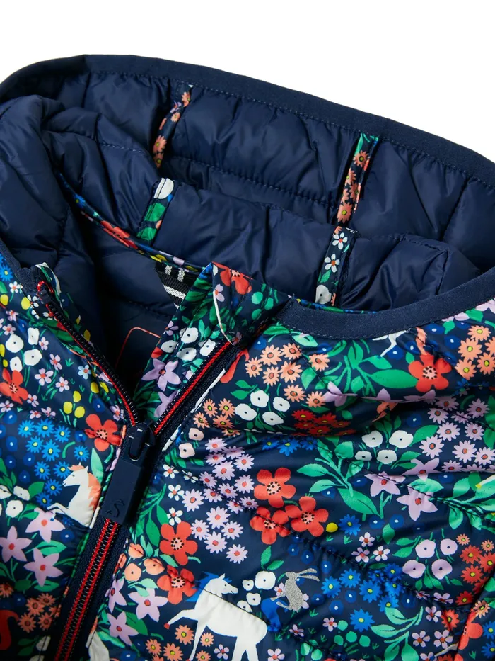 Online Joules Blue Printed Kinnaird Showerproof Recycled Packable Padded Jacket Girls Coats and Jackets