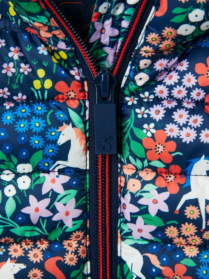 Online Joules Blue Printed Kinnaird Showerproof Recycled Packable Padded Jacket Girls Coats and Jackets