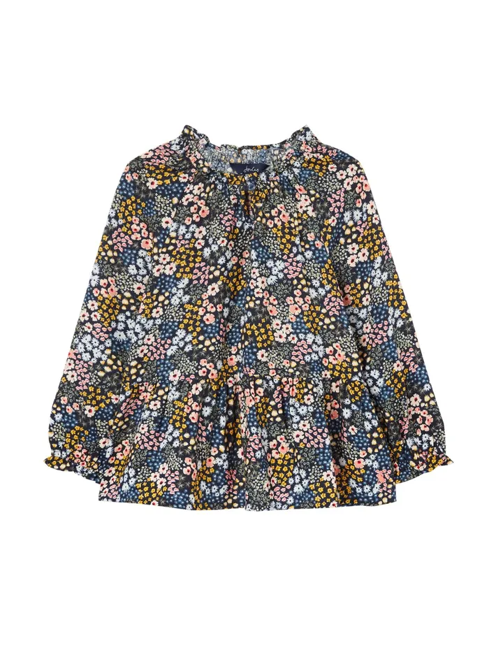 Online Joules Blue Tilly Notch Neck Tiered Woven Top 212 Years Girls Tops and Tshirts