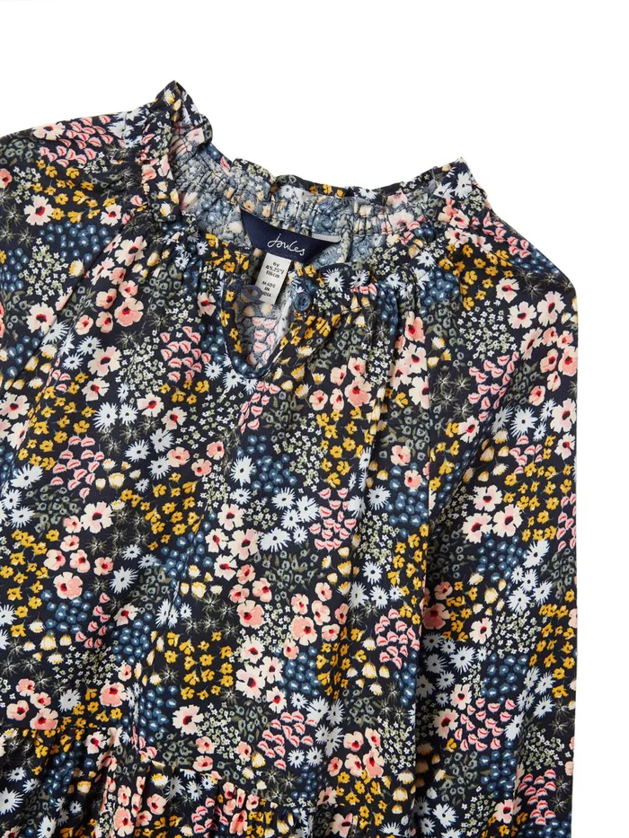 Online Joules Blue Tilly Notch Neck Tiered Woven Top 212 Years Girls Tops and Tshirts