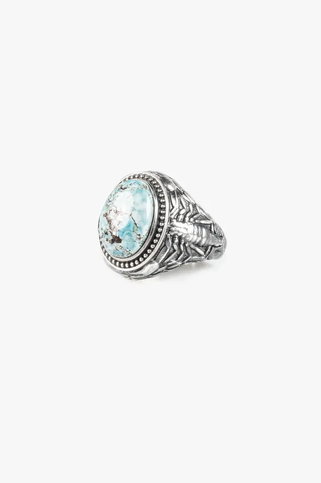 OTHER 0925 MENWOMEN 925 Scorpion Stone Ring Turquoise