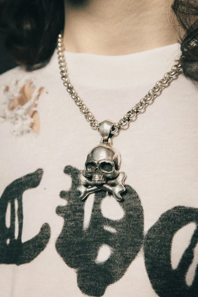 OTHER 0925 MENWOMEN 925 Skull and Crossbones Pendant Necklace Silver
