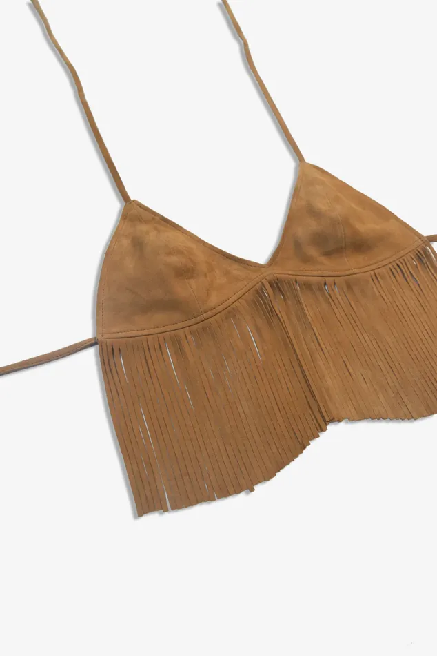 OTHER BRAS and TOPS WOMEN Tan Suede Fringe Bra OTHER BRAS and TOPS WOMEN Tan Suede Fringe Bra