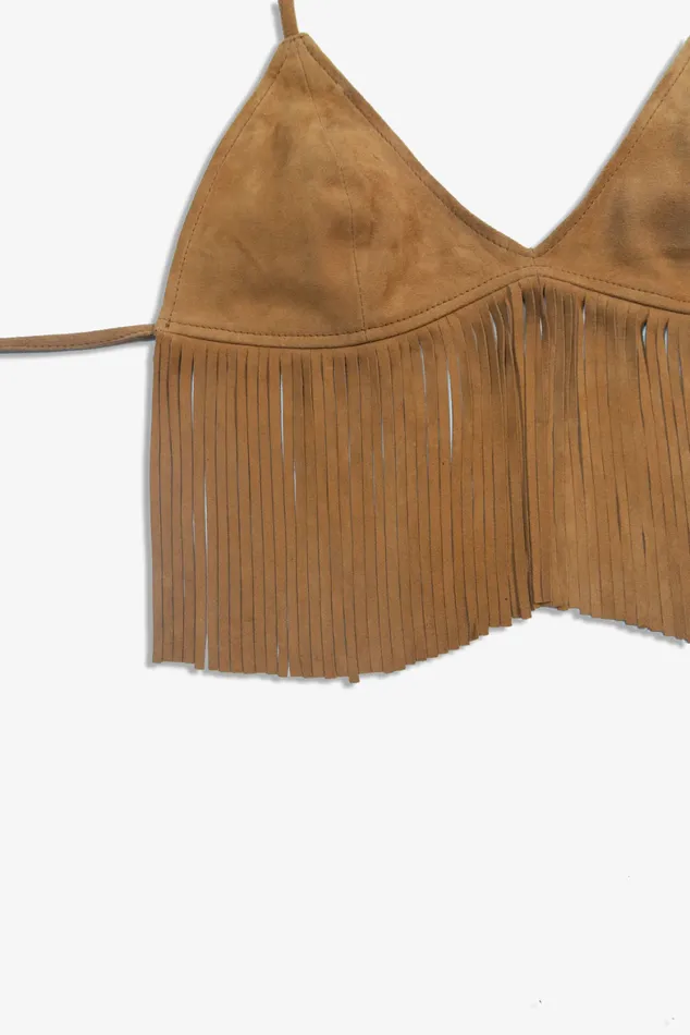 OTHER BRAS and TOPS WOMEN Tan Suede Fringe Bra OTHER BRAS and TOPS WOMEN Tan Suede Fringe Bra