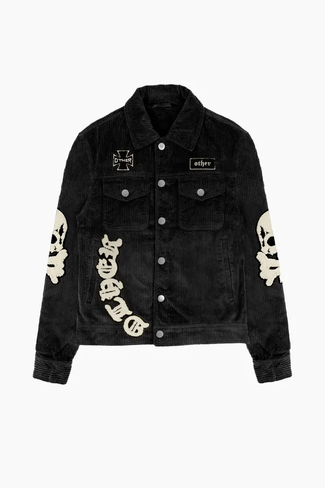 OTHER COATS and JACKETS MEN The Skull and Crossbones Patched Cord Trucker Jacket Black OTHER COATS and JACKETS MEN The Skull and Crossbones Patched Cord Trucker Jacket Black