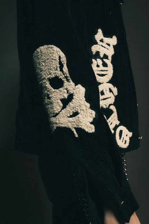 OTHER COATS and JACKETS MEN The Skull and Crossbones Patched Cord Trucker Jacket Black