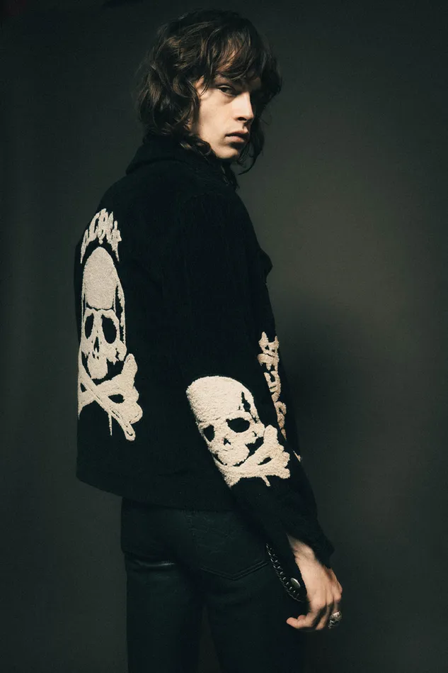 OTHER COATS and JACKETS MEN The Skull and Crossbones Patched Cord Trucker Jacket Black