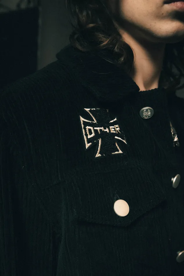 OTHER COATS and JACKETS MEN The Skull and Crossbones Patched Cord Trucker Jacket Black