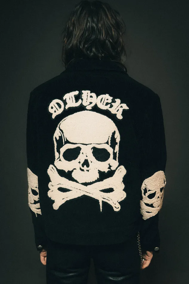 OTHER COATS and JACKETS MEN The Skull and Crossbones Patched Cord Trucker Jacket Black