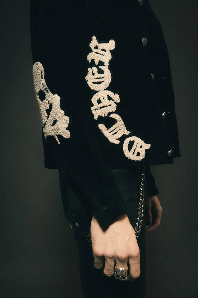 OTHER COATS and JACKETS MEN The Skull and Crossbones Patched Cord Trucker Jacket Black
