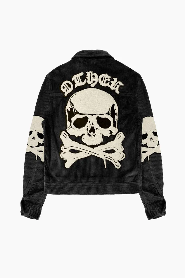 OTHER COATS and JACKETS MEN The Skull and Crossbones Patched Cord Trucker Jacket Black