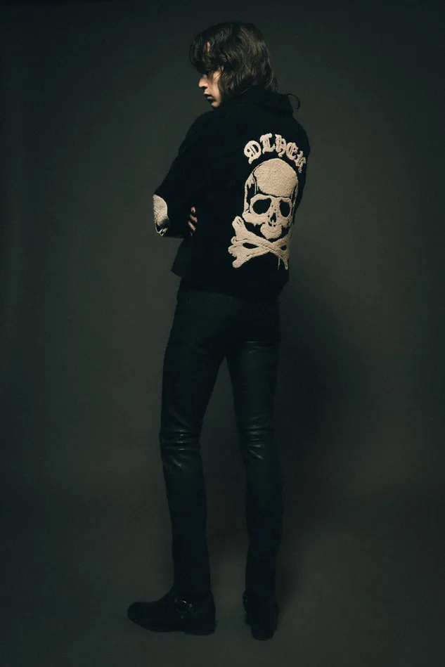 OTHER COATS and JACKETS MEN The Skull and Crossbones Patched Cord Trucker Jacket Black