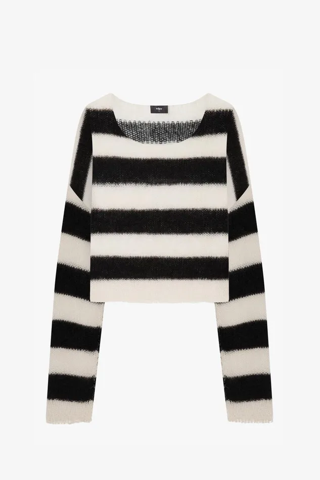 OTHER KNITWEAR WOMEN Cropped Navarro Jumper Grunge Stripe Black and Bone