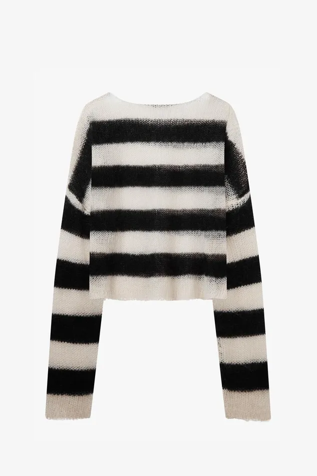 OTHER KNITWEAR WOMEN Cropped Navarro Jumper Grunge Stripe Black and Bone