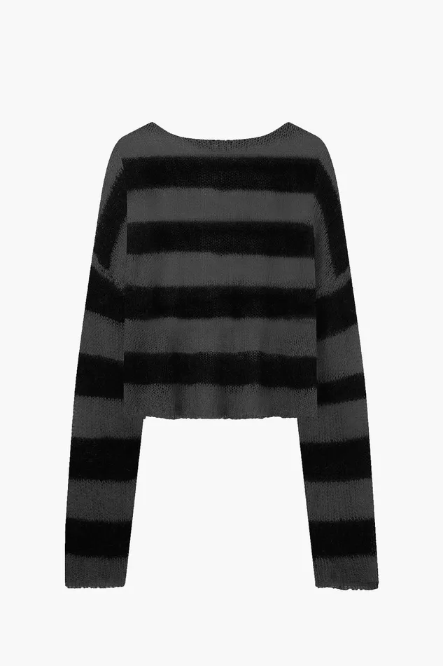 OTHER KNITWEAR WOMEN Cropped Navarro Jumper Grunge Stripe Black and Grey