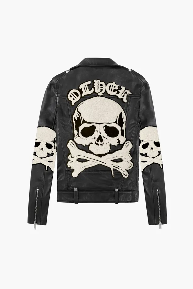 OTHER LEATHER JACKETS WOMEN The Skull and Crossbones Patch Deuce Biker Jacket Vintage Black