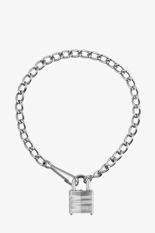 OTHER NECKLACES and CHAINS MENWOMEN V2 Padlock Choker Chain Silver