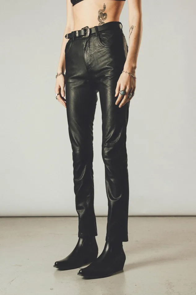 OTHER PANTS WOMEN Leather Pants Vintage Black