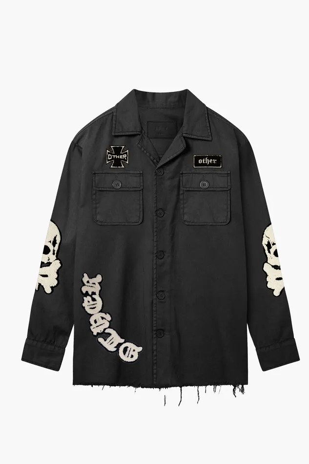 OTHER SHIRTS MEN Skull and Crossbones Military Shirt Vintage Black