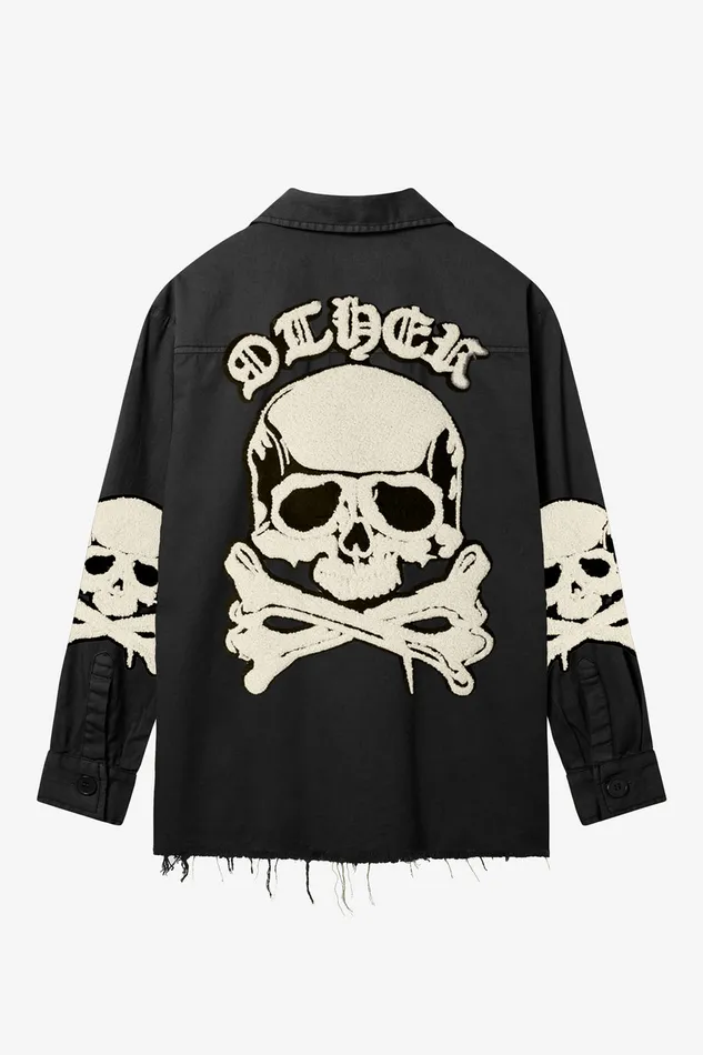 OTHER SHIRTS MEN Skull and Crossbones Military Shirt Vintage Black