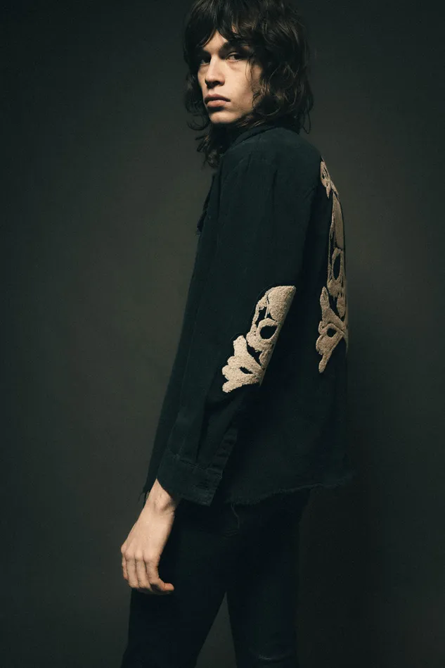 OTHER SHIRTS MEN Skull and Crossbones Military Shirt Vintage Black