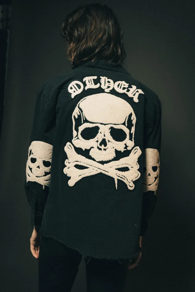 OTHER SHIRTS MEN Skull and Crossbones Military Shirt Vintage Black