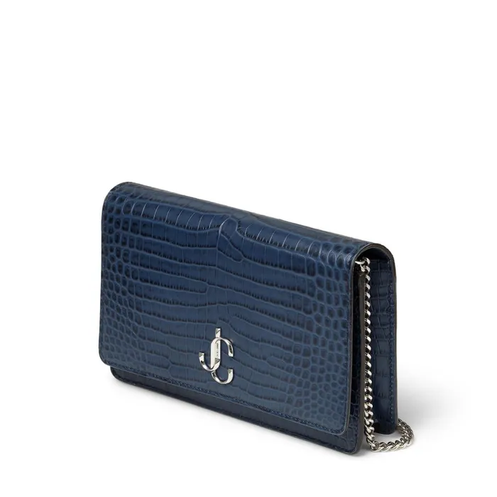 Palace Denim CrocEmbossed Leather Mini Bag With Jc Emblem Denim Women JIMMY CHOO Small Leather Goods