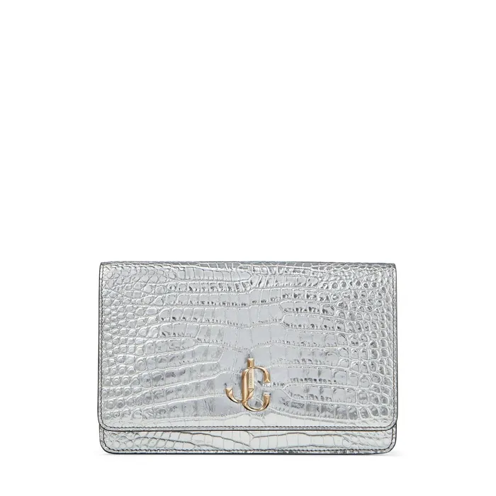 Palace Metallic Silver CrocEmbossed Leather Mini Bag With Jc Emblem Silver Women JIMMY CHOO Small Leather Goods Palace Metallic Silver CrocEmbossed Leather Mini Bag With Jc Emblem Silver Women JIMMY CHOO Small Leather Goods