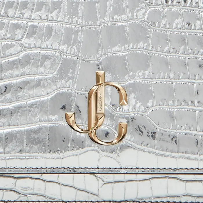 Palace Metallic Silver CrocEmbossed Leather Mini Bag With Jc Emblem Silver Women JIMMY CHOO Small Leather Goods