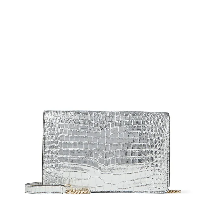Palace Metallic Silver CrocEmbossed Leather Mini Bag With Jc Emblem Silver Women JIMMY CHOO Small Leather Goods