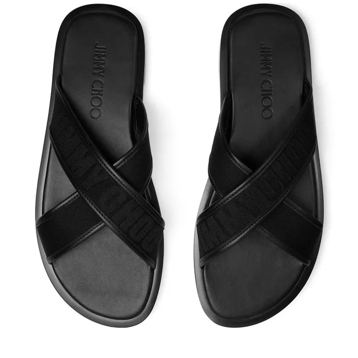Palmo Black Logo Webbing Sandals With Nappa Leather Lining Blackblack Men JIMMY CHOO Casual Shoes