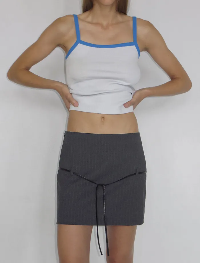 Paloma Wool ADAKIPinstripe Lowrise Mini Skirt With Midhip Lace Detail Women Bottoms