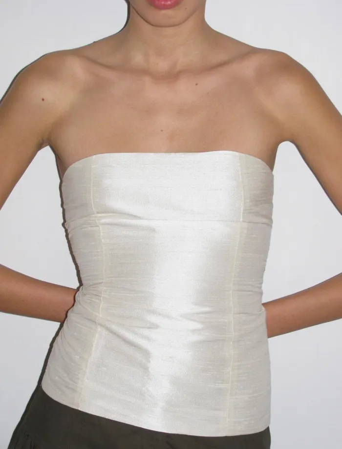 Paloma Wool AGNESWhite Doublelayer Silk Bandeau Top With Adjustable Back Tie Women Tops Paloma Wool AGNESWhite Doublelayer Silk Bandeau Top With Adjustable Back Tie Women Tops