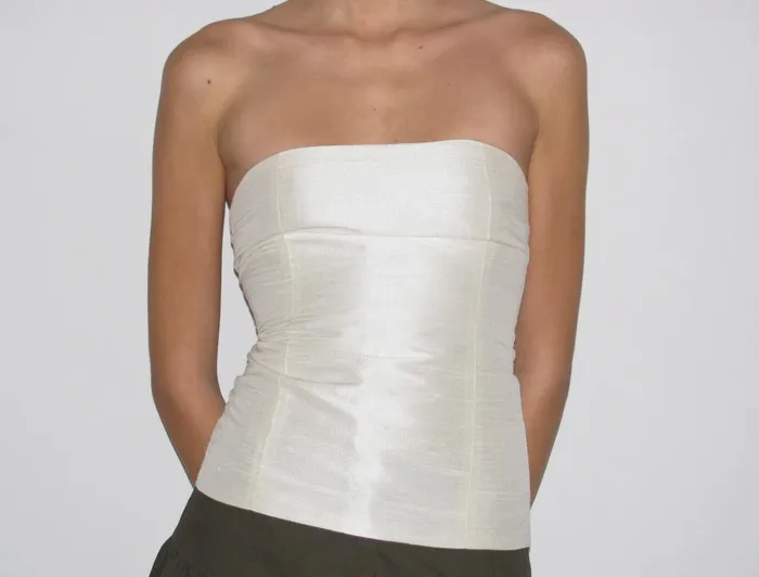 Paloma Wool AGNESWhite Doublelayer Silk Bandeau Top With Adjustable Back Tie Women Tops