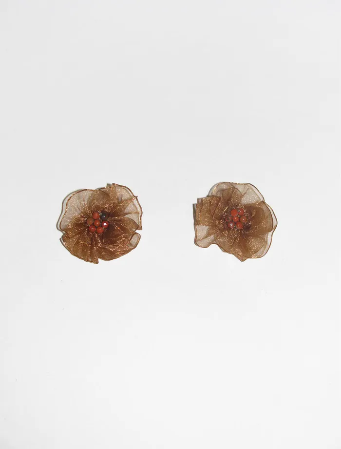 Paloma Wool ANETTEBrown Beaded Mini Flower Earrings Made Of Ribbon Women Jewelry